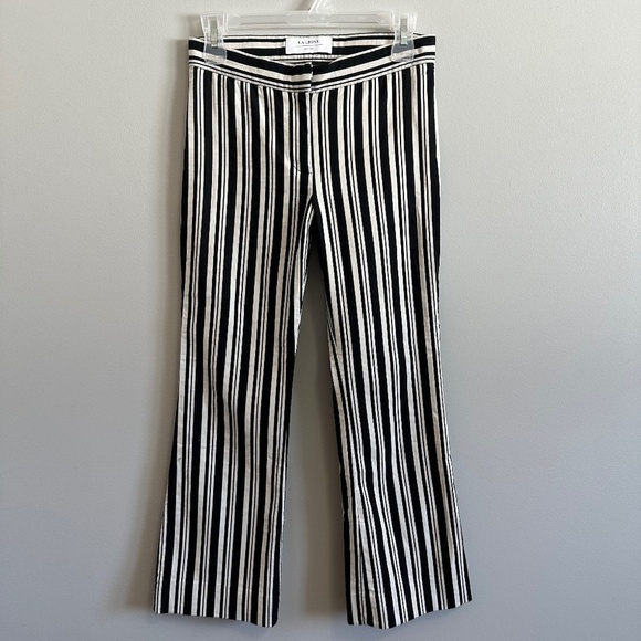 La Ligne Trousers Black White Striped Flared Leg Cropped Work Pants Size 0 - Picture 1 of 11